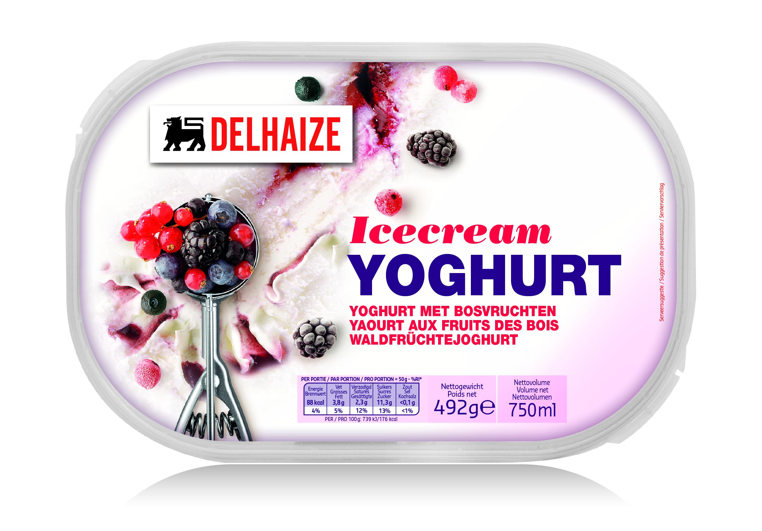 Rode vruchten yoghurt ijs, € 3,09/doos, Delhaize