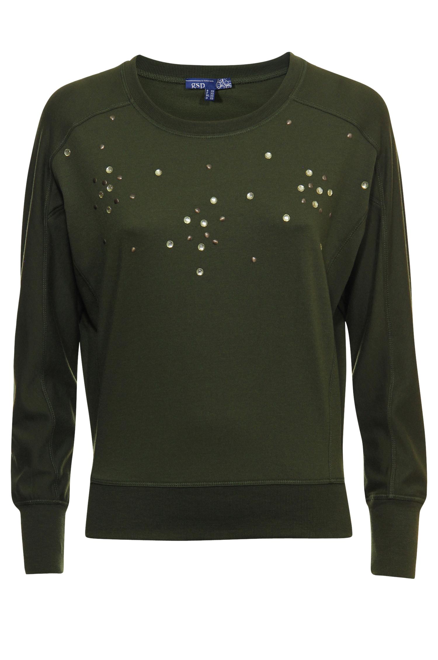 Olijfgroene sweater met diamantjes - E5 Mode - € 15,_,