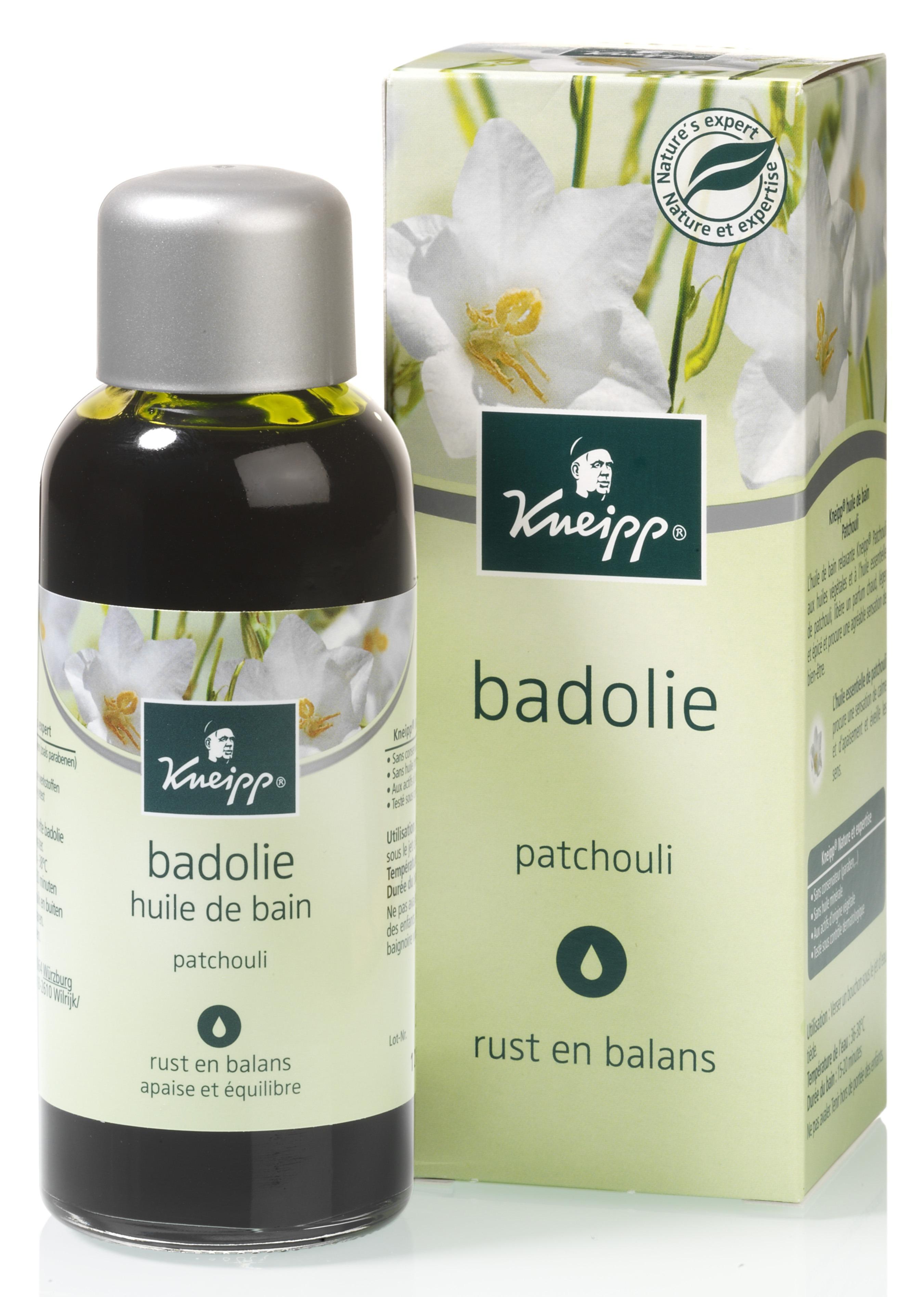 De ontspannende Kneipp Badolie Patchouli bevat natuurlijke etherische Patchouli-olie voor een heerlijk rustig gevoel. Beleef de warme, zachte, zoete en licht kruidige geur en ervaar dat lichaam en geest weer in balans komen.
