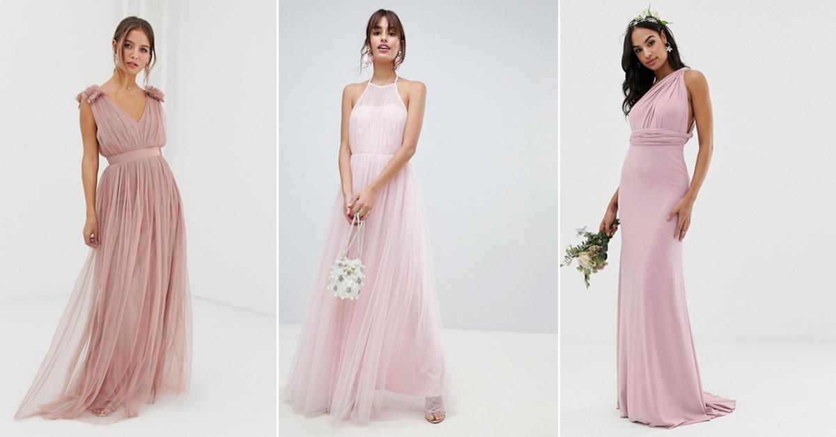 pastelroze maxi-jurken in te schitteren op die eerste bruiloft van het seizoen