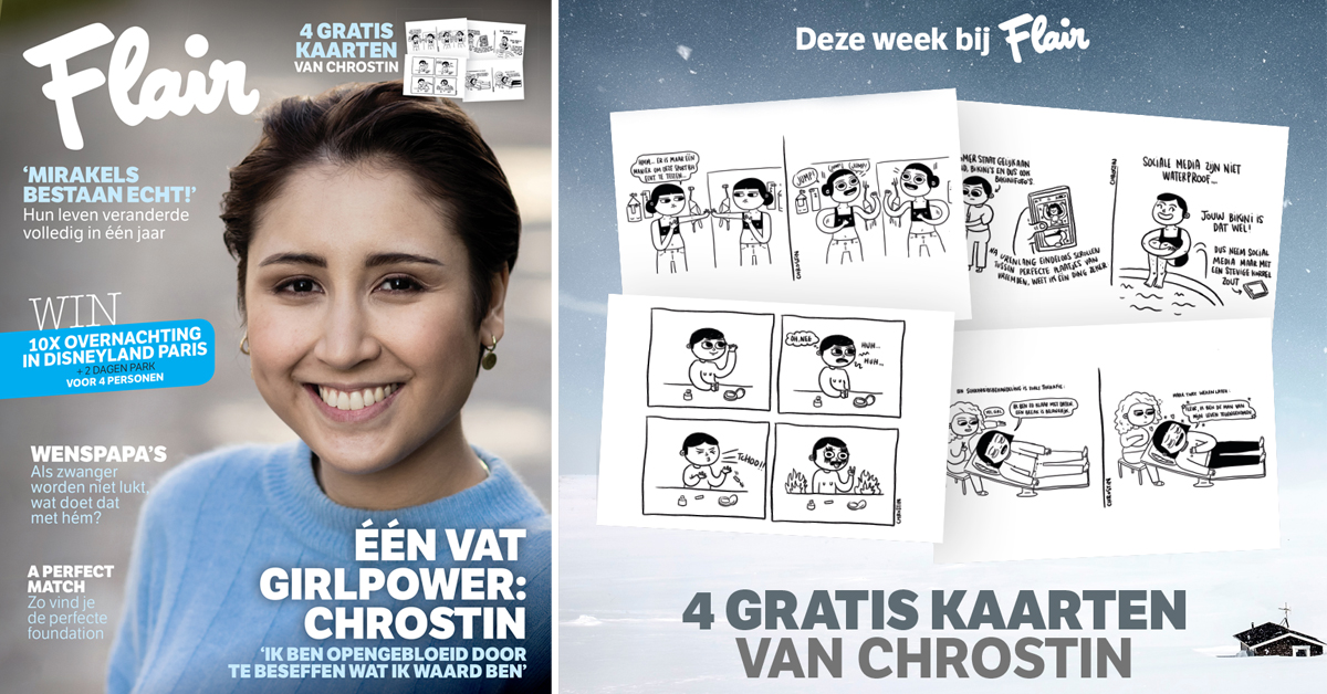 4 gratis kaarten van onze huiscartooniste Chrostin deze week bij Flair