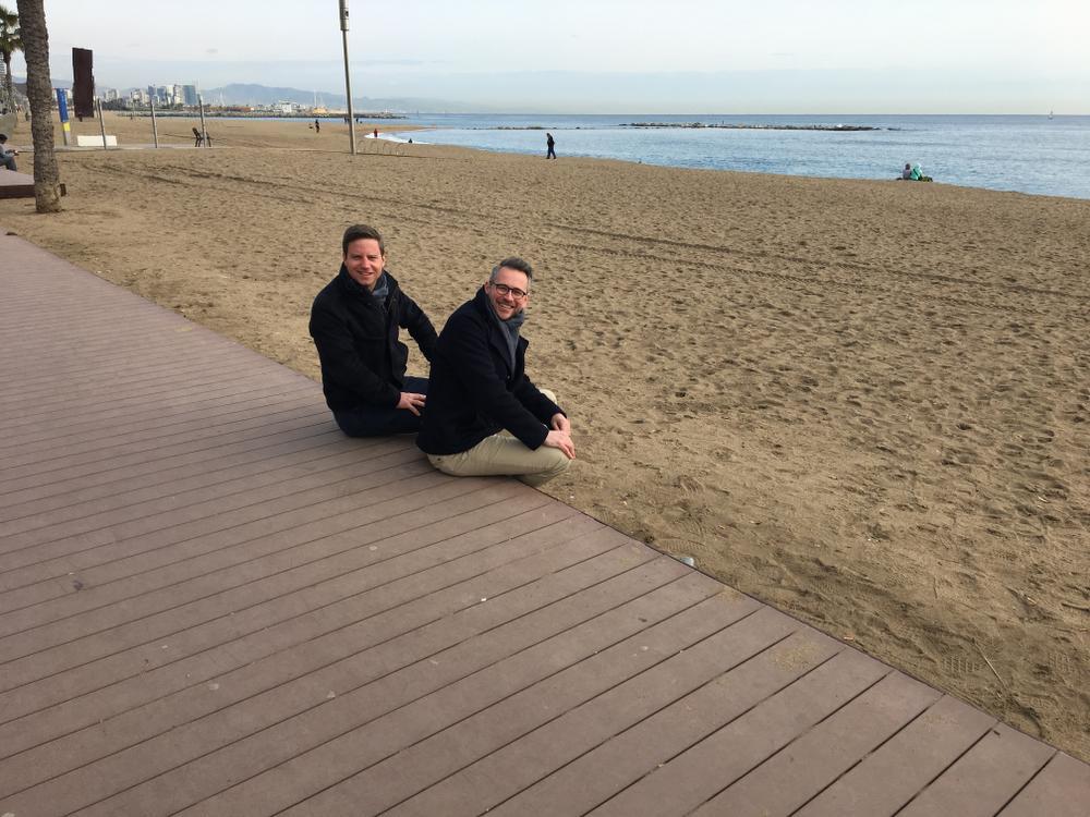 Pieter Marechal en Alexander De Vos op de boardwalk in Barcelona. (Foto IN)