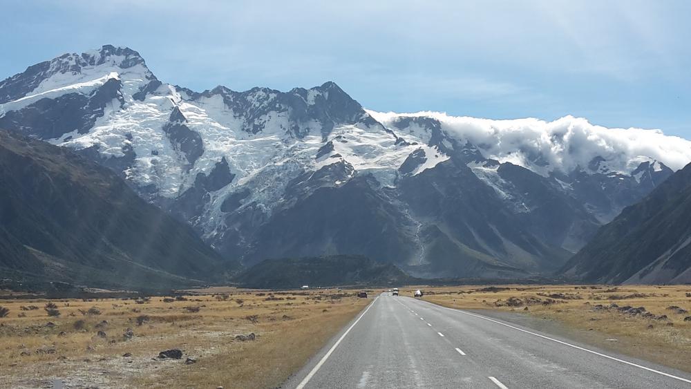 De Mueller Gletsjer, onderweg naar White Horse Camping Ground op Zuideiland, Nieuw Zeeland.