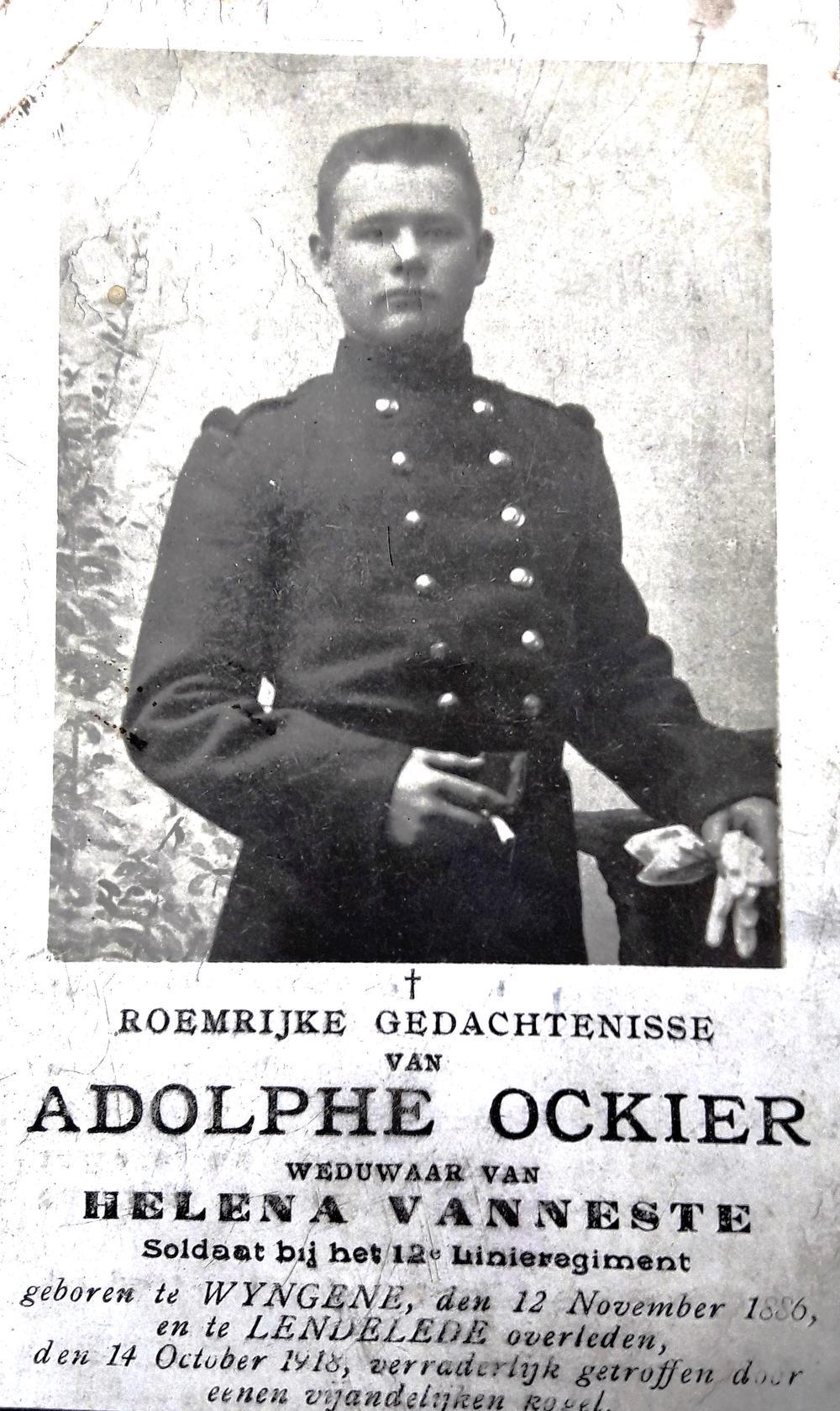 Gedachtenis van Adolphe Ockier. Hij wist niet dat zijn gezinsleden eerder al omkwamen.