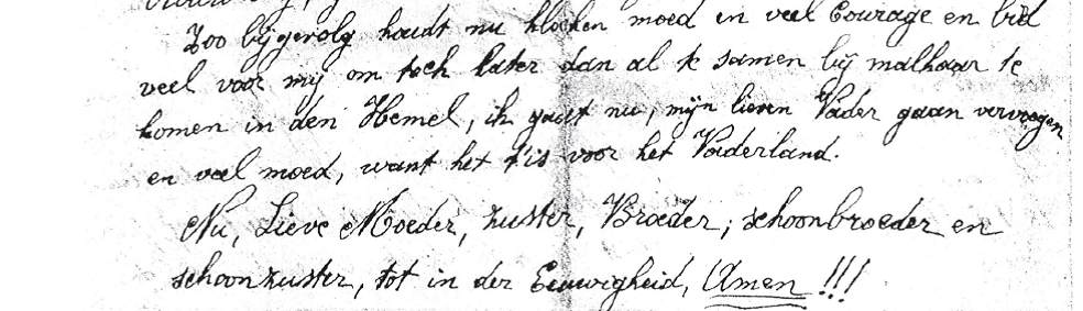 Een stukje uit de brief die Albert Vermoere enkele uren voor zijn dood naar zijn familie schreef. 