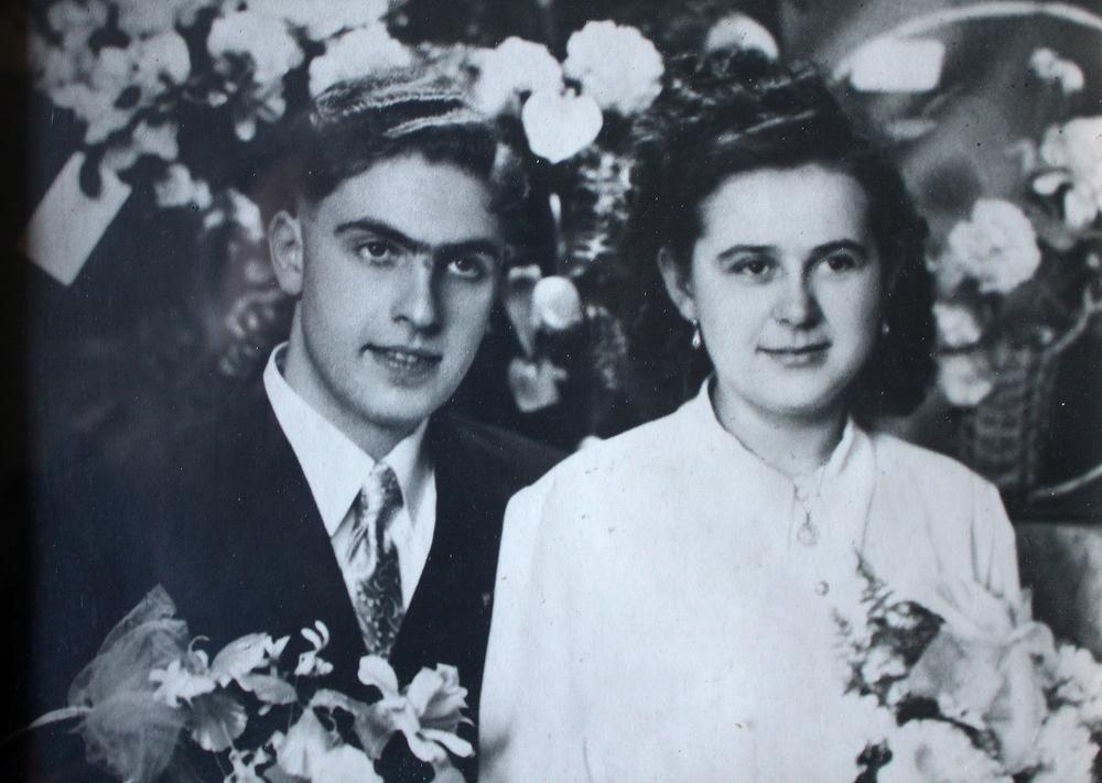 Marcel en Thérèse toen ze 70 jaar geleden in het huwelijk stapten.