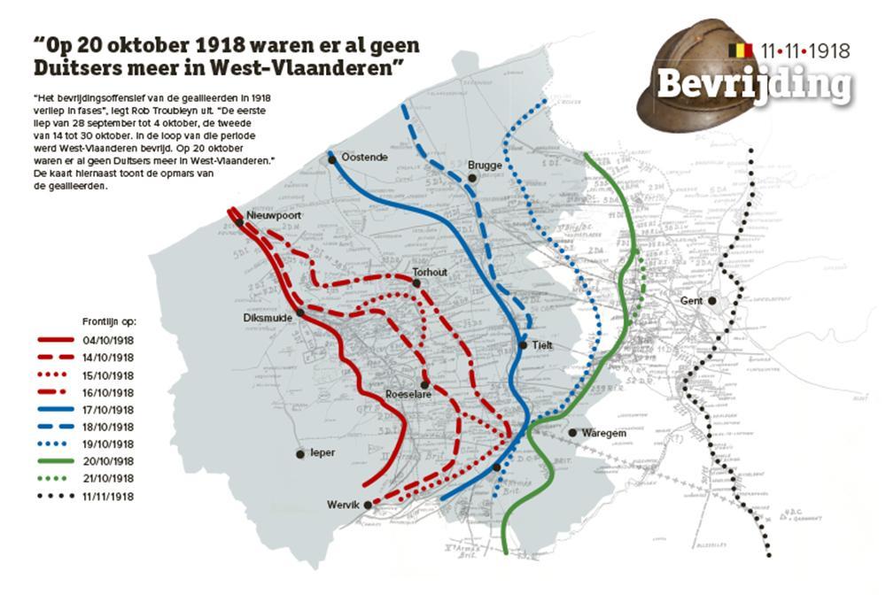 Belgen, Britten en Fransen bevrijdden 100 jaar geleden West-Vlaanderen van Duitse bezetting 