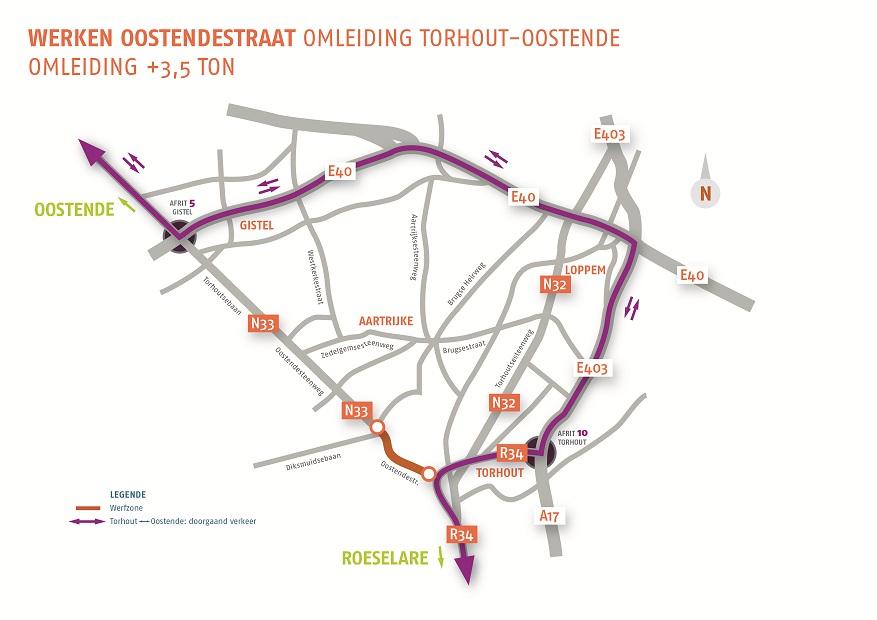 Werken op N33 Oostendestraat in Torhout zitten voor op schema