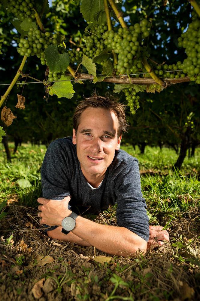 Martin Bacquaert (38) van Entre-Deux-Monts, met 18 hectare de grootste wijnbouwer van de provincie.