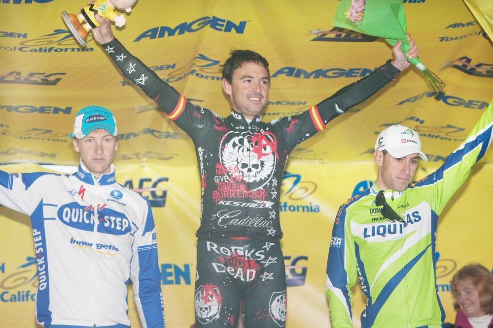 Ronde van Californië 2009: Francisco Mancebo won de rit in Santa Rosa voor Van de Walle en Nibali. (Foto Belga)