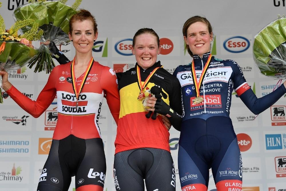Een jaar geleden veroverde Ann-Sophie Duyck in Chimay haar vierde driekleur in het tijdrijden voor Isabelle Beckers en Julie Van De Velde.