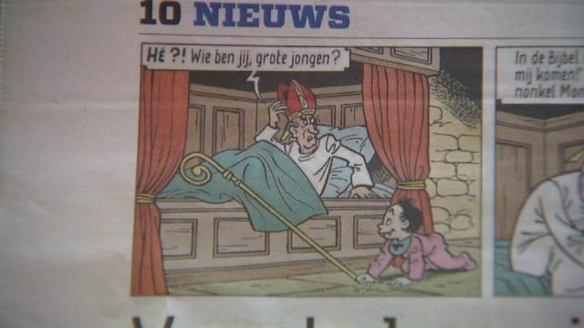 Vangheluwe duikt op in Brugge als Hoegeiligman in strip De Kiekeboes