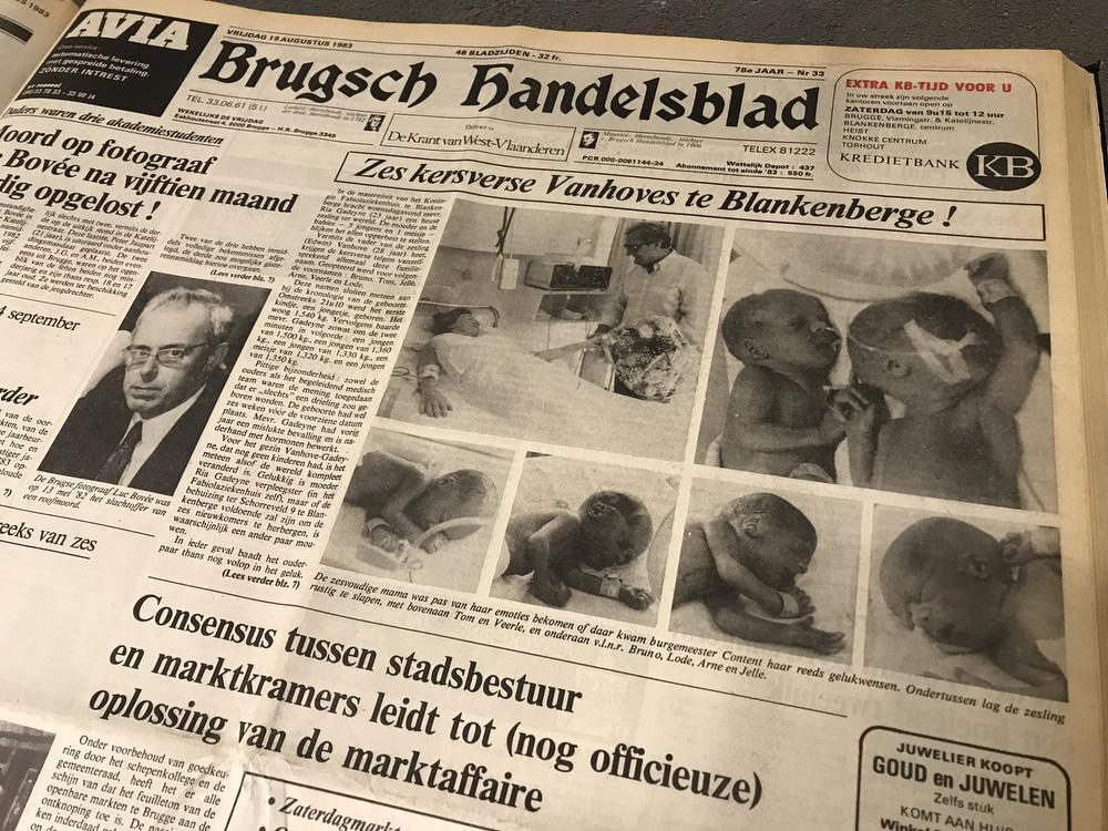 De voorpagina van het Brugsch Handelsblad van 19 augustus 1983. De Zesling van Blankenberge was wereldnieuws, ook bij de Krant van West-Vlaanderen. 