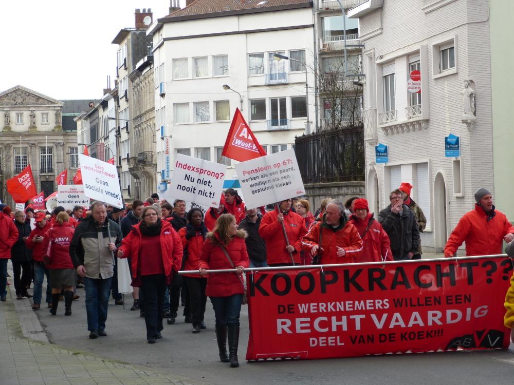 Betoging ABVV West-Vlaanderen in Kortrijk tegen de indexsprong