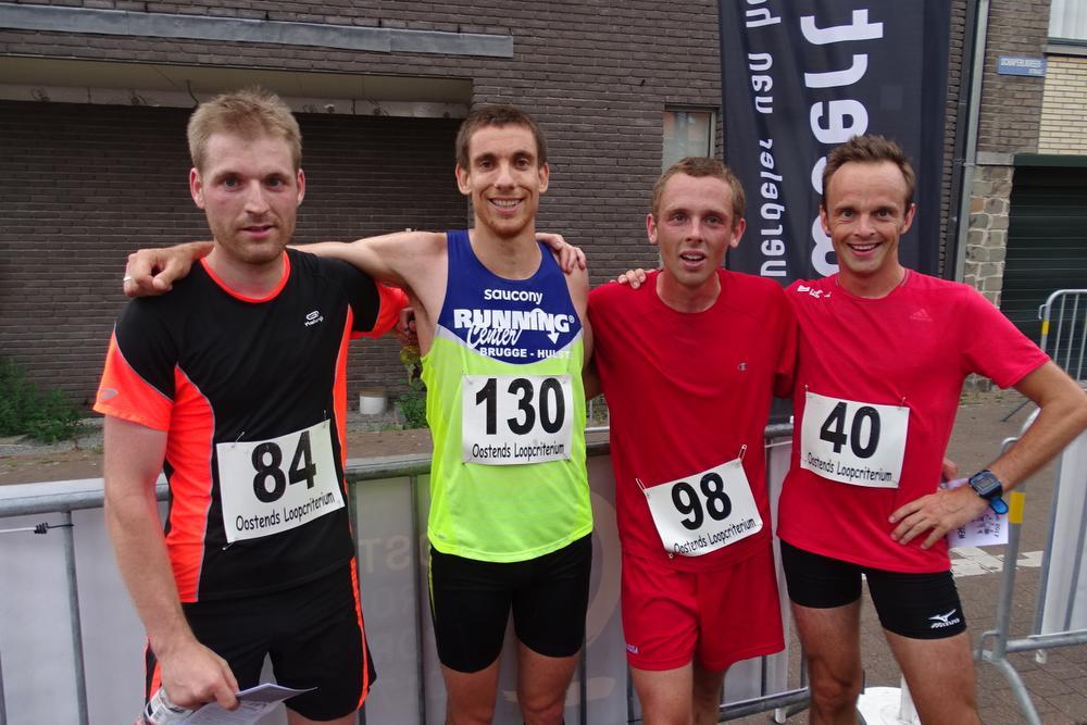 Top 4 bij de heren: Sam De Block, winnaar Wouter Decock, Frederik Declercq, Bjorn Pollentier.