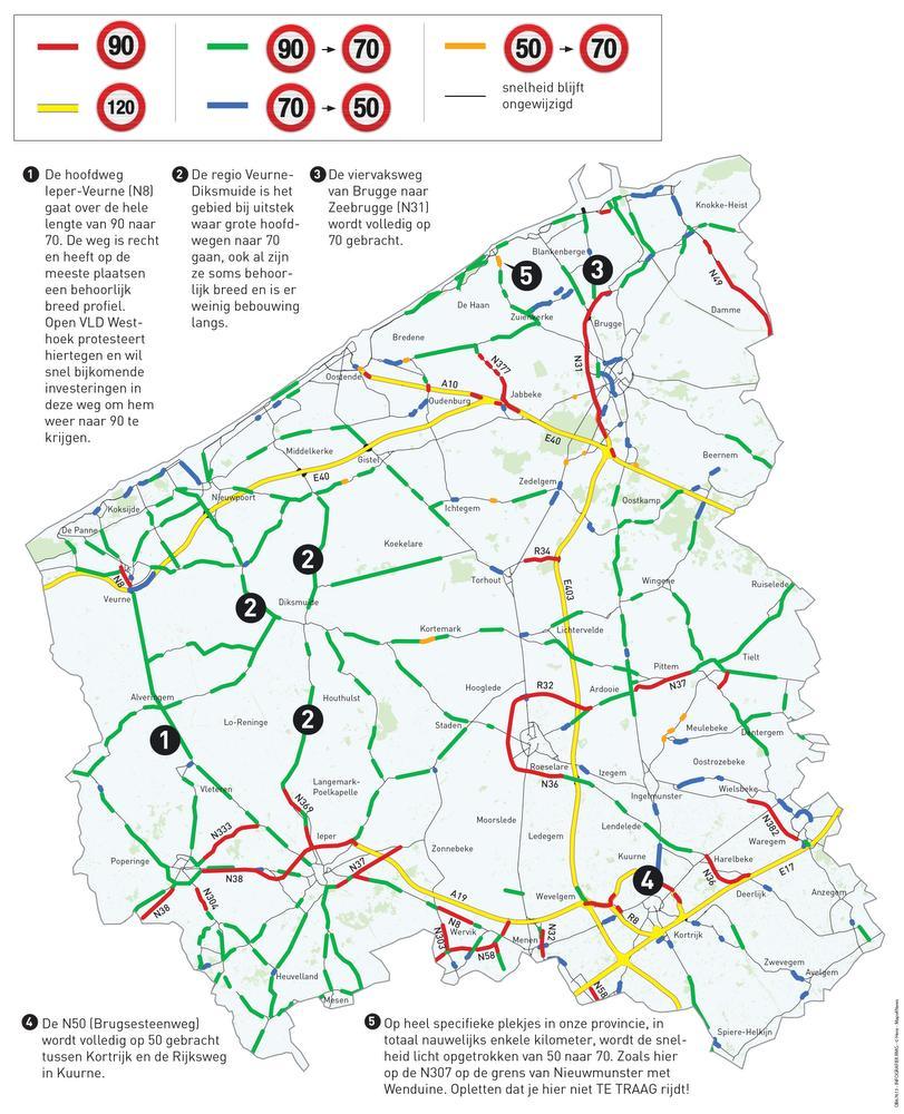 Brugsesteenweg tussen Kortrijk en Rijksweg wordt 50 kilometer per uur