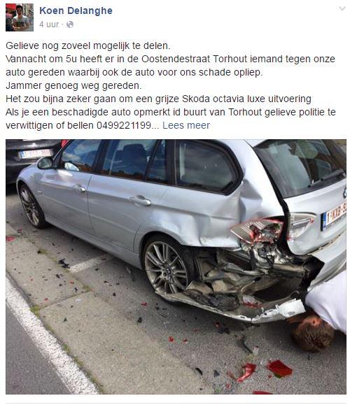 Slachtoffer van vluchtmisdrijf in Torhout gaat via Facebook op zoek naar dader