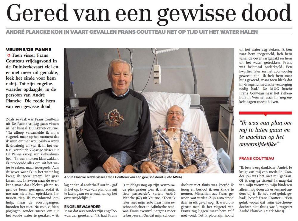 Het relaas van de redding verscheen in Het Wekelijks Nieuws Kust van 17 oktober 2014.