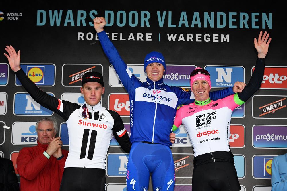 Het podium van Dwars door Vlaanderen 2018.