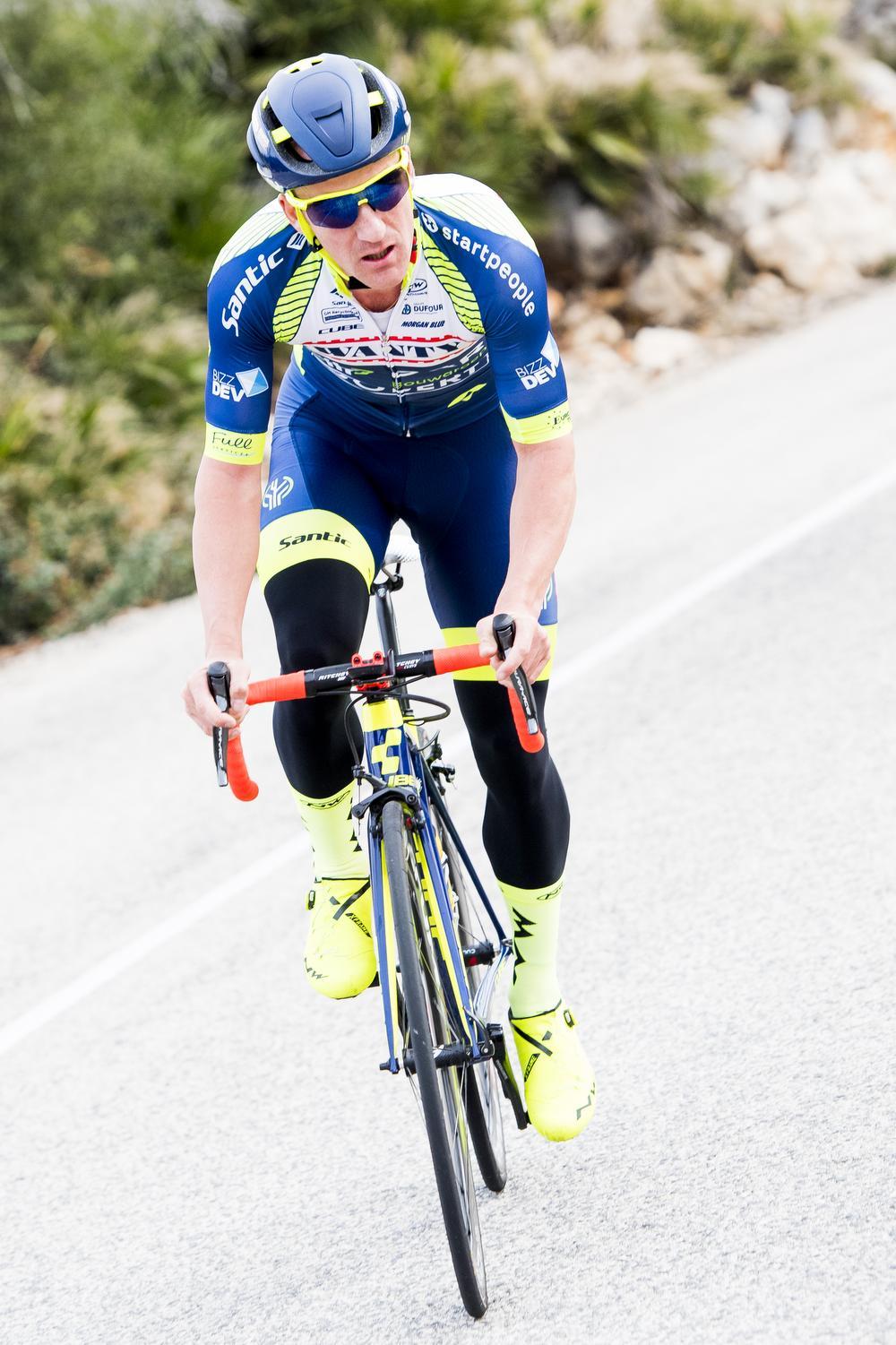 Belgian Timothy Dupont pictured in action during a training session of Belgian cycling team Wanty-Groupe Gobert, in Benidorm, during their winter training camp in Spain, Saturday 13 January 2018.
