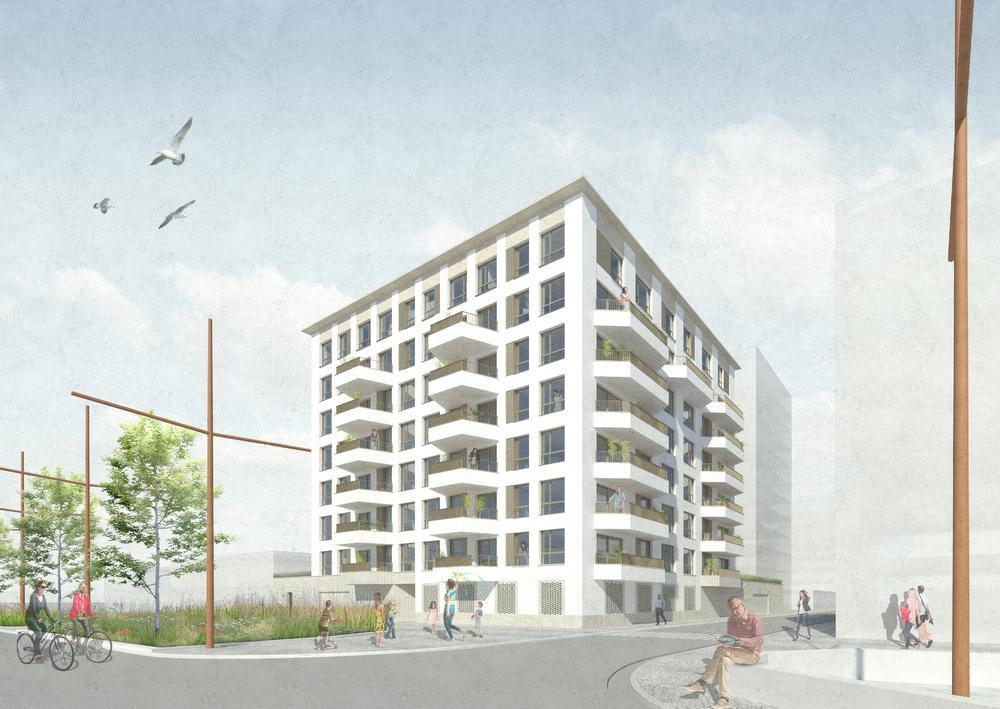 Zo zal het nieuwe appartementsgebouw op de Oosteroever er binnenkort uitzien. (Repro JGO)