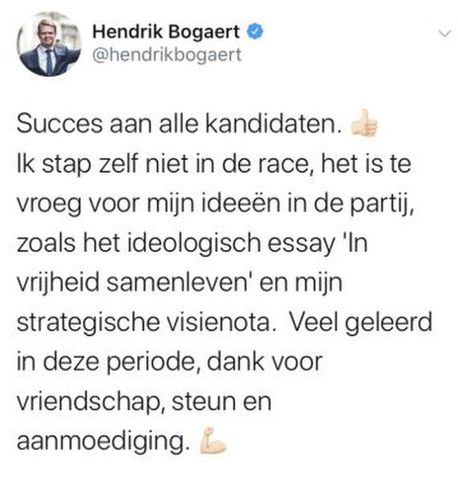Hendrik Bogaert niet langer in de running om voorzitter van CD&V te worden