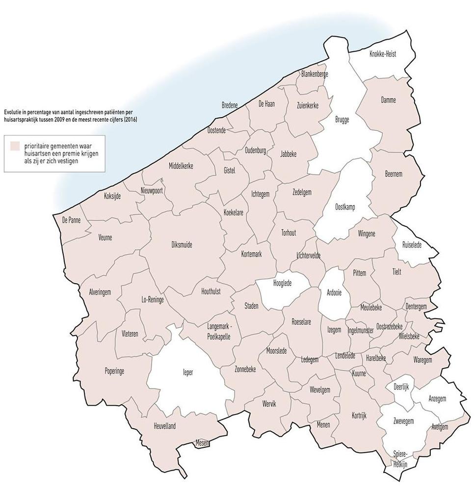 Bijna heel West-Vlaanderen is voortaan 'huisartsarm'