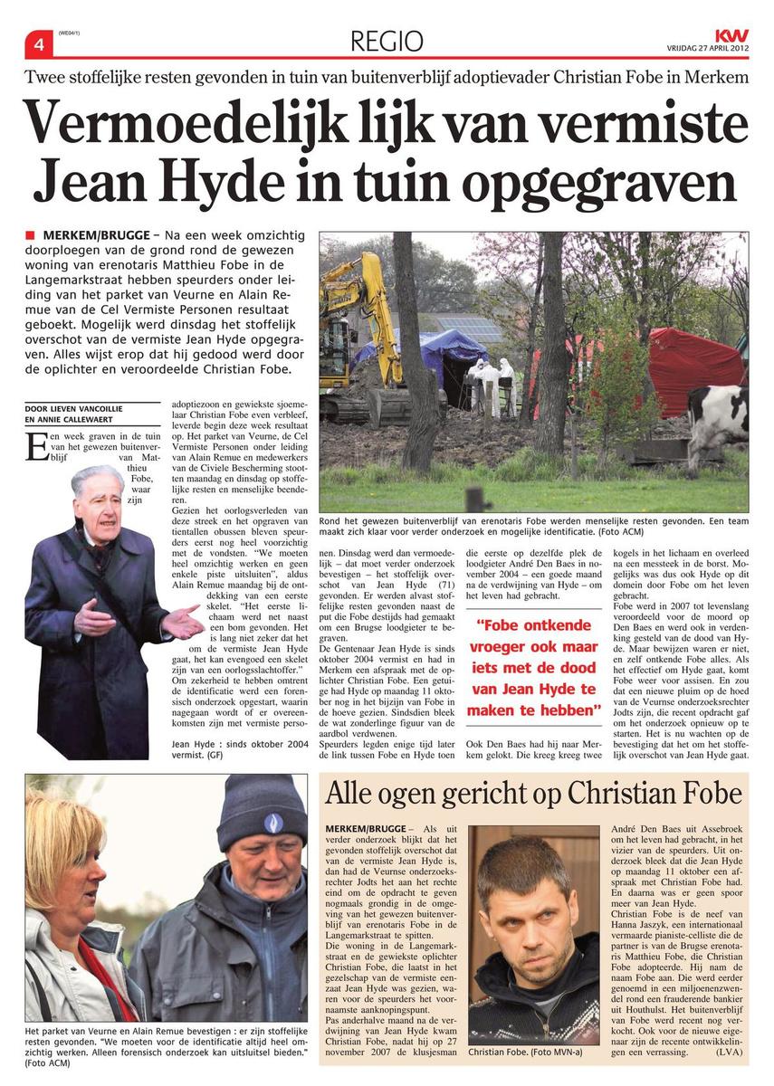 Onze krant berichtte destijds over de vondst van het lichaam van Jean Hyde.