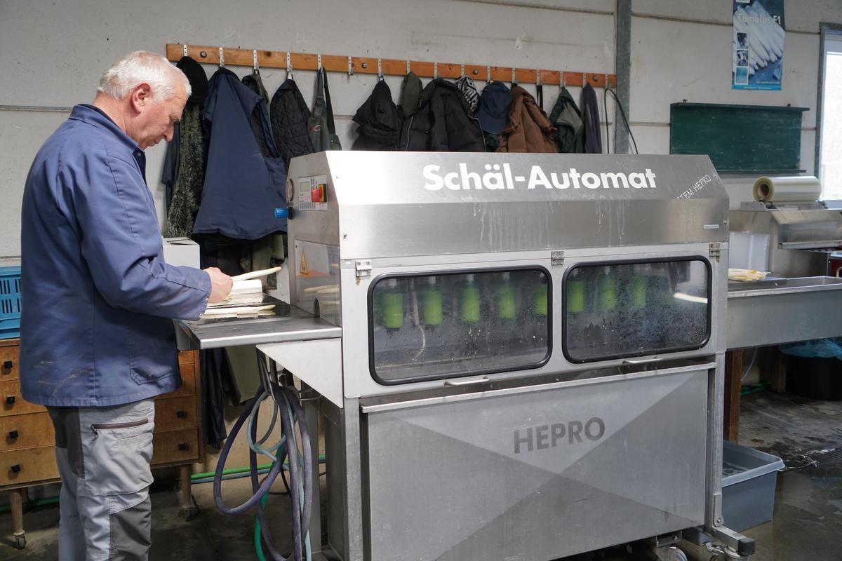 Het schillen van de asperges gebeurt nu machinaal. (foto luc)