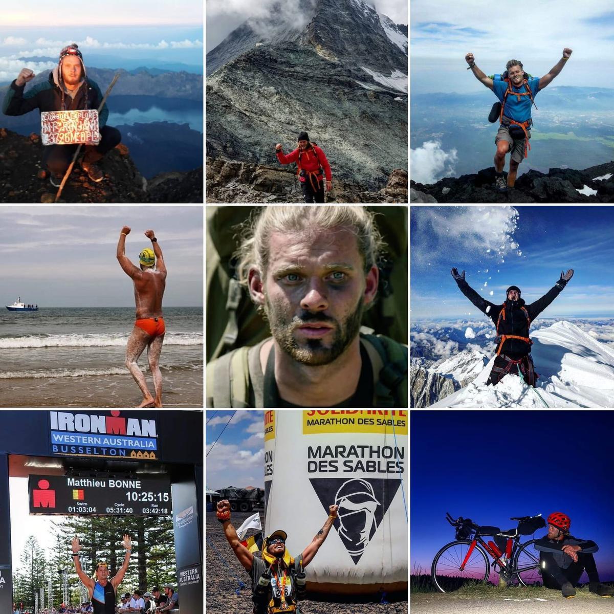 De stunts van Matthieu die op zijn lichaam een tattoo kregen: de beklimming van de Rinjani, de Matterhorn, Mount Fuji, zijn Kanaalovertocht, Kamp Waes, de beklimming van de Mont Blanc, de Iron Man in Australië, de Marathon des Sables en de Ronde van België.