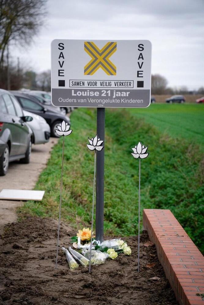 Het SAVE-bord werd geplaatst op de plaats van het ongeval in de Bellestraat. (GF)