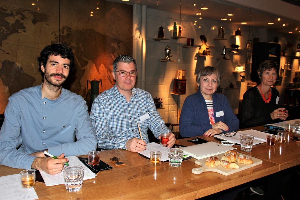 De juryleden Arno De Mol, Stijn van Schoonlandt, Carine Amery en waarnemend jurylid Greet Huybrechts.