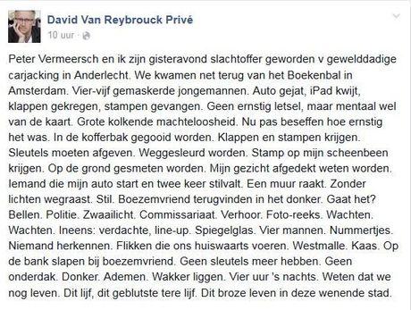 Brugse schrijver David Van Reybrouck slachtoffer van gewelddadige carjacking