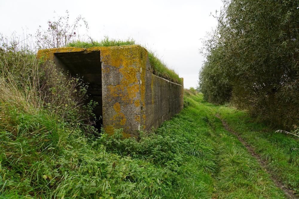 Een Duitse bunker langs het pad naast de nieuwe Hazegraspolderdijk.