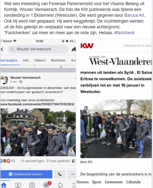 Parlementslid Wouter Vermeersch (VB) misbruikt KW-foto om fake news over asielzoekers te verspreiden