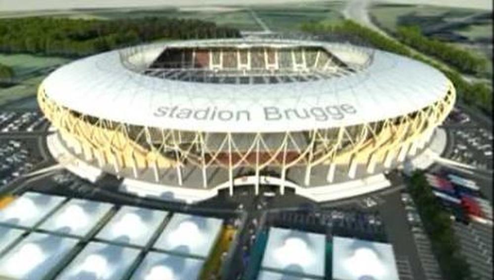 Een virtueel beeld van hoe het stadion langs de Blankenbergse Steenweg er had moeten uit zien. Van die plannen wordt nu afgestapt.