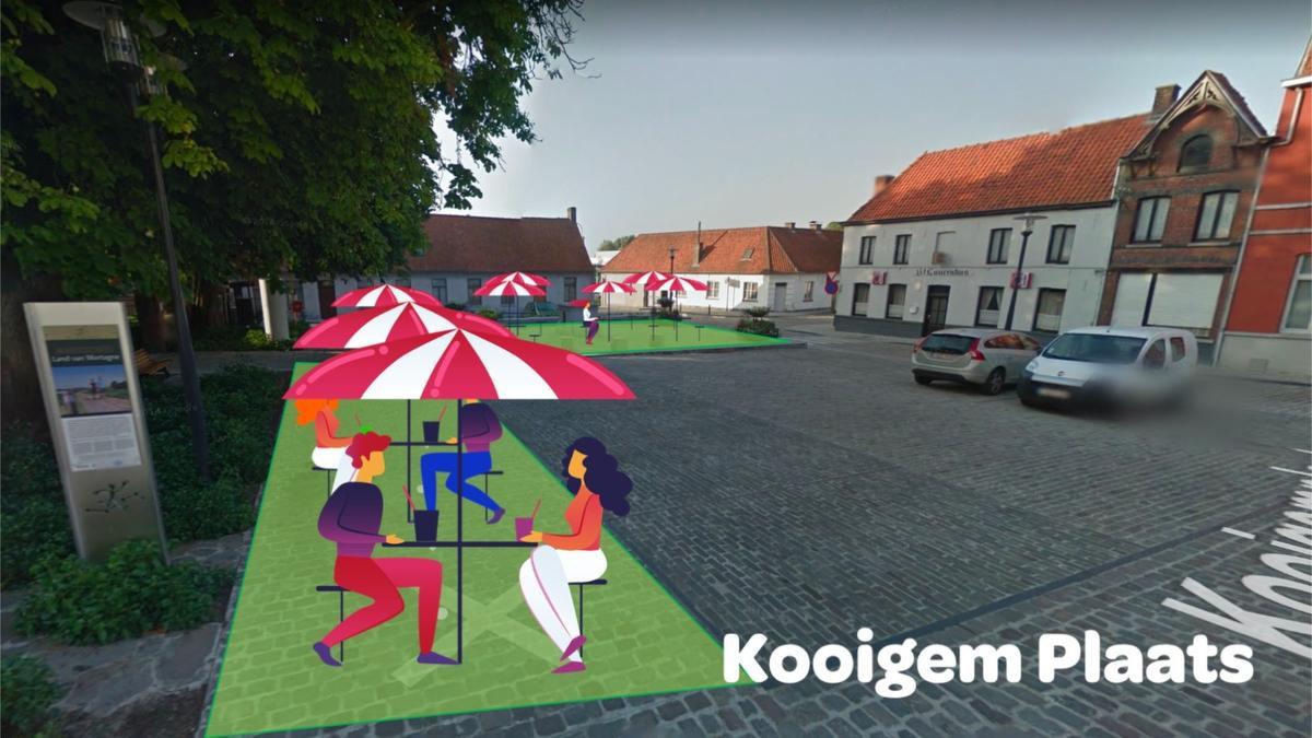 Op Kooigem Plaats moeten parkeerplaatsen wijken voor een gezellig terras.