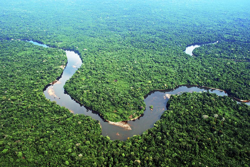 De bovenloop van de Surinamerivier, omgeven door jungle.