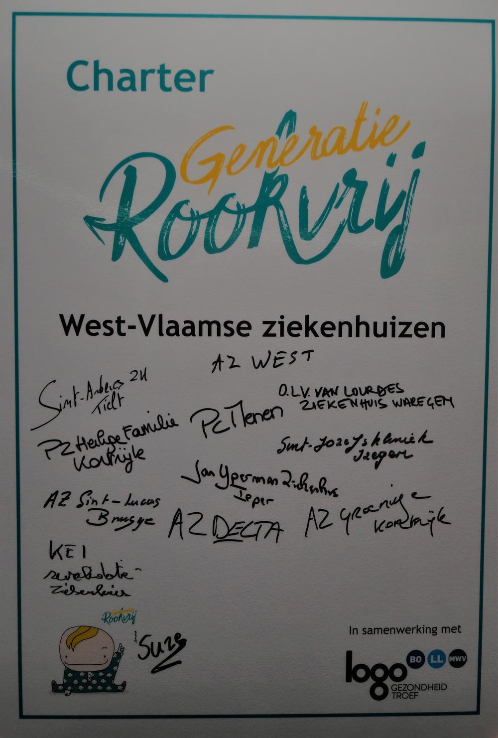 West-Vlaamse ziekenhuizen ondertekenen charter van Generatie Rookvrij