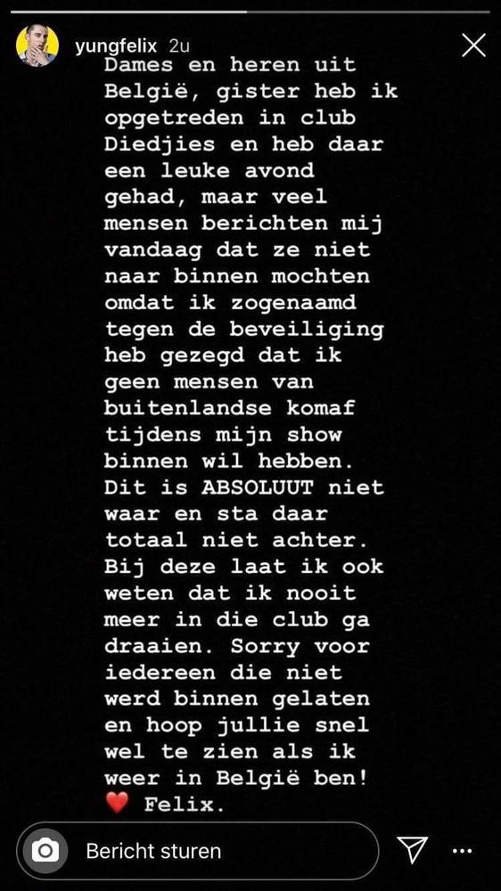 De Nederlandse dj gaf via Instagram aan absoluut niet akkoord te gaan met het weren van mensen met een getinte huidskleur.