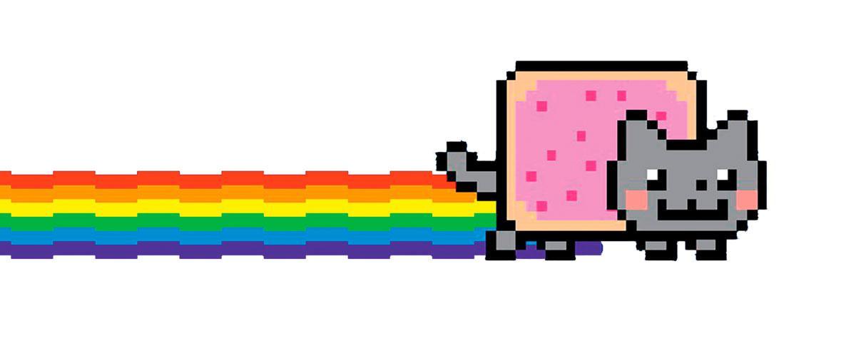 Propulsé par un arc-en-ciel, le Nyan Cat de Chris Torres synthétise l'imagerie adulescente planant sur le crypto-art.