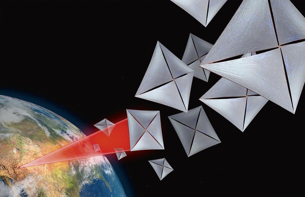 Une flottille de nanosondes dotées de voiles solaires devrait être envoyée à la fin du siècle vers Proxima b du Centaure (projet Breakthrough Starshot).