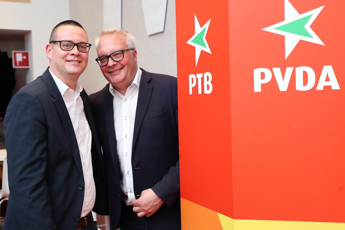 Raoul Hedebouw en Peter Mertens (beiden PVDA) op 27 mei 2019.