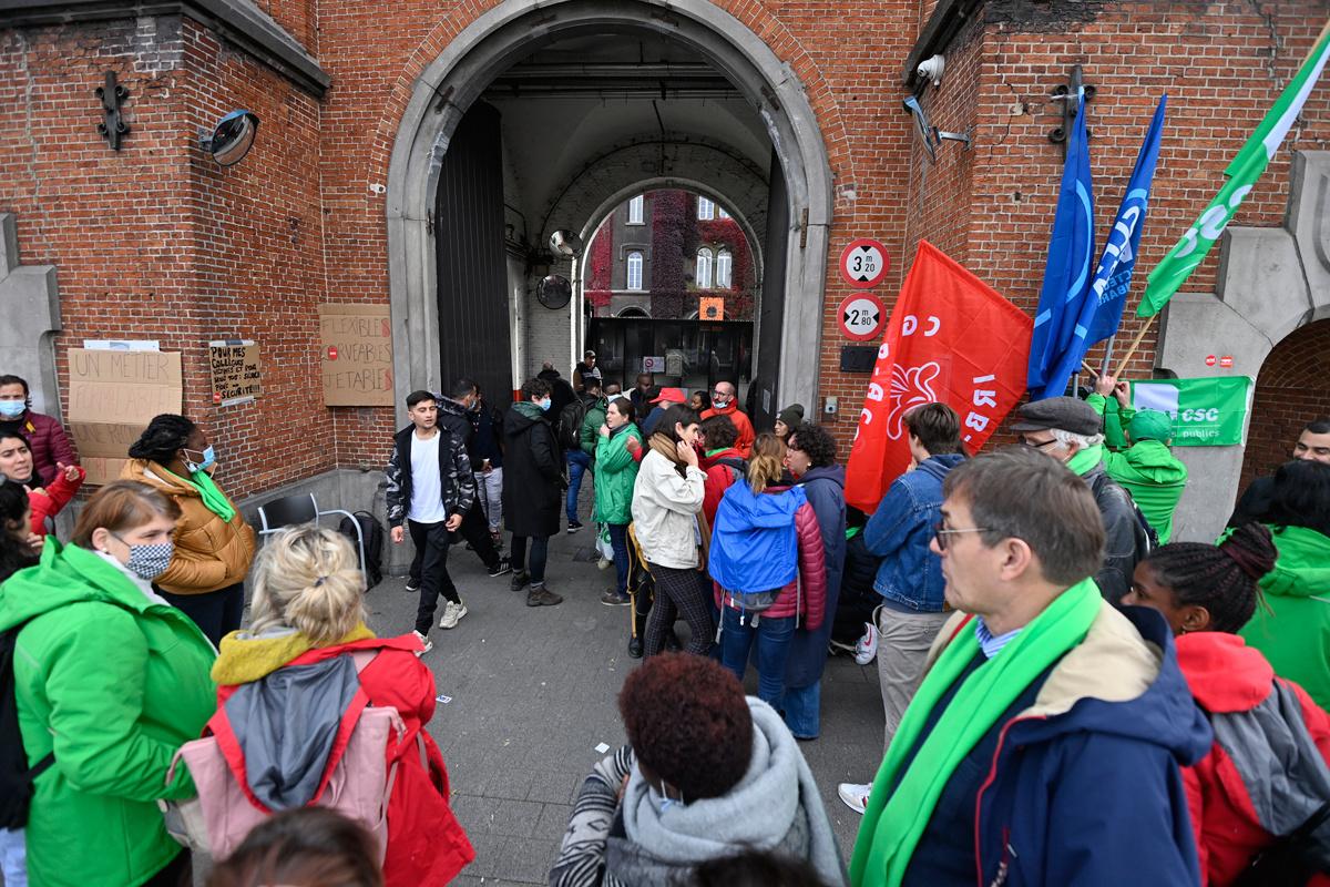 Actievoerders voor het Klein Kasteeltje te Brussel op 18 oktober 2021.