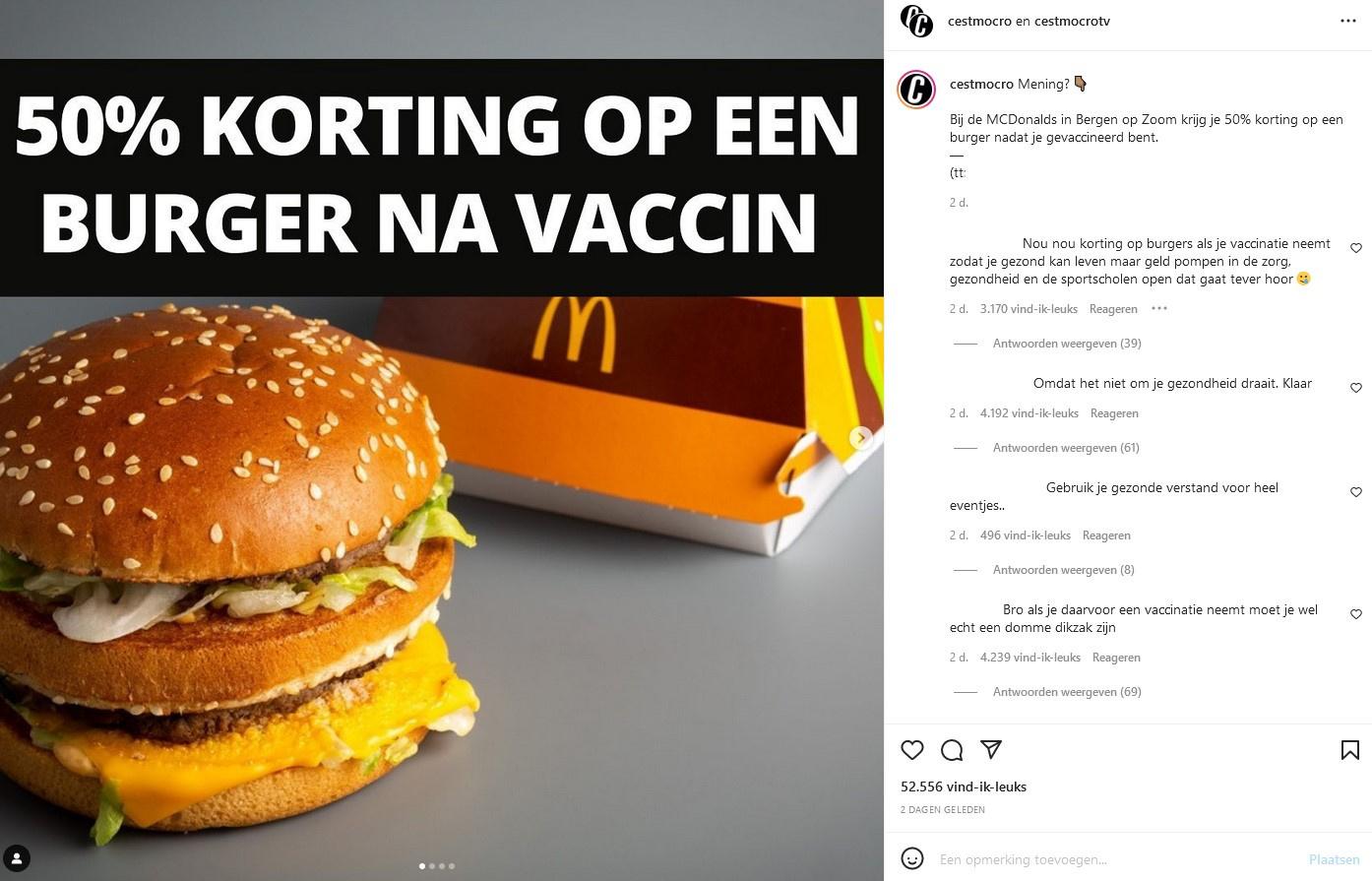 Factcheck: nee, McDonald's gaf geen exclusieve korting aan gevaccineerden