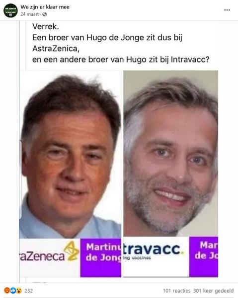 Factcheck: nee, AstraZeneca-werknemer is geen broer van minister Hugo de Jonge