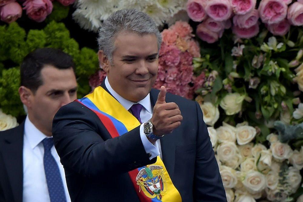 De Colombiaanse president Ivan Duque tijdens zijn inauguratie