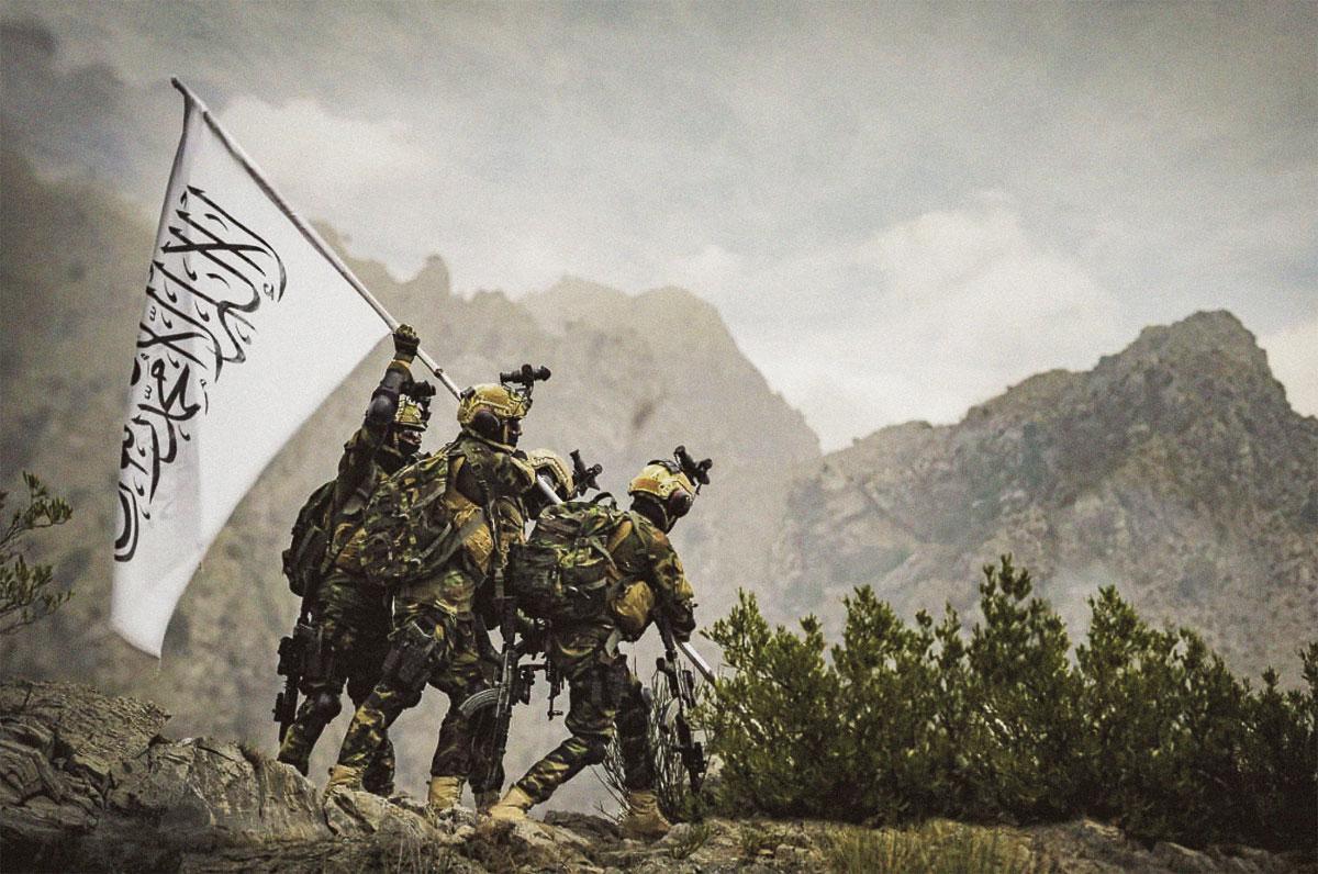 Een propagandafoto van de Taliban, augustus 2021.  Op 9/11 waren die aan de macht in Afghanistan, en nu opnieuw.