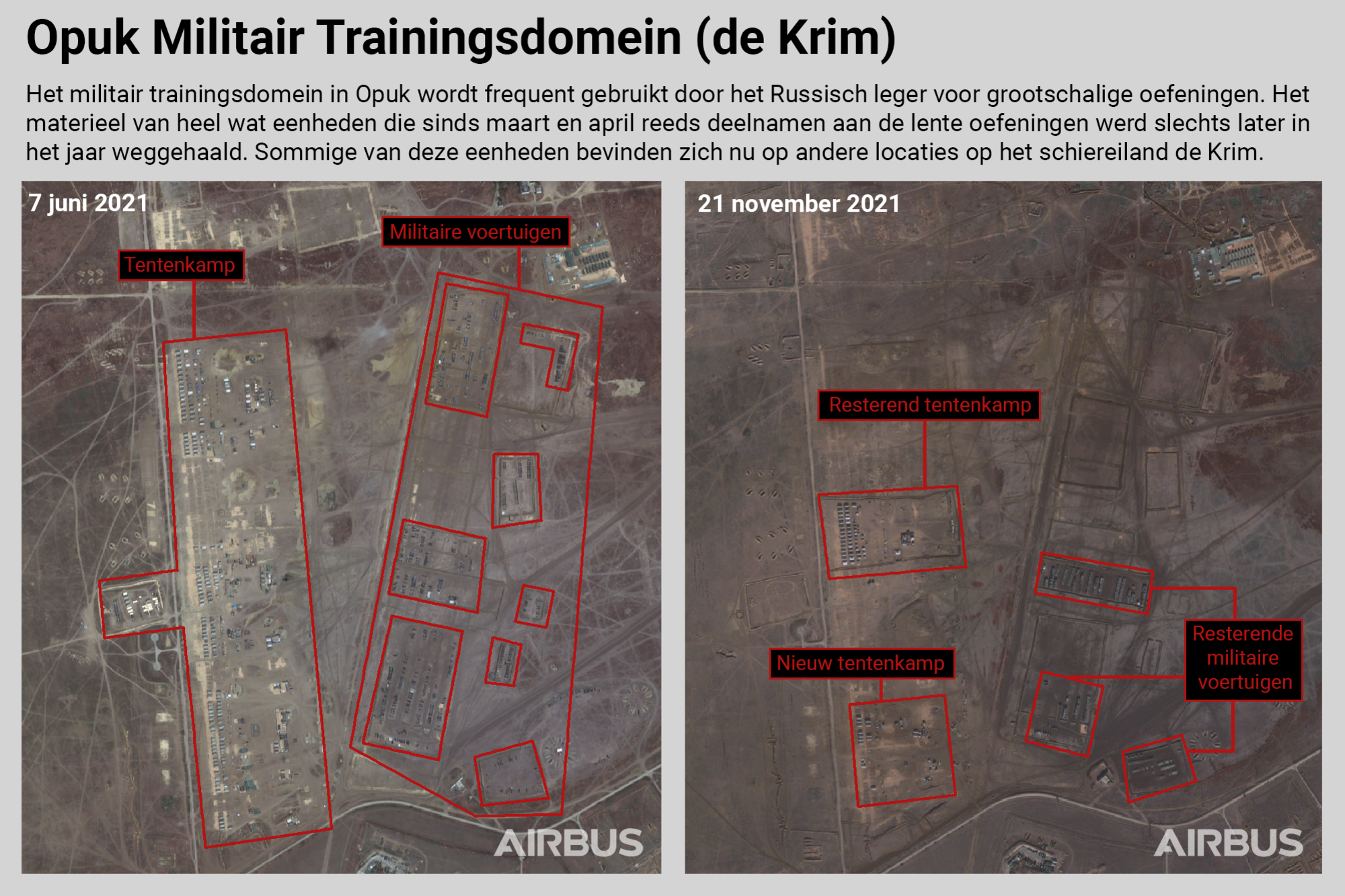 Satellietbeelden Opuk Militair Trainingsdomein op de Krim, Includes material © CNES 2021, Distribution Airbus DS all rights reserved