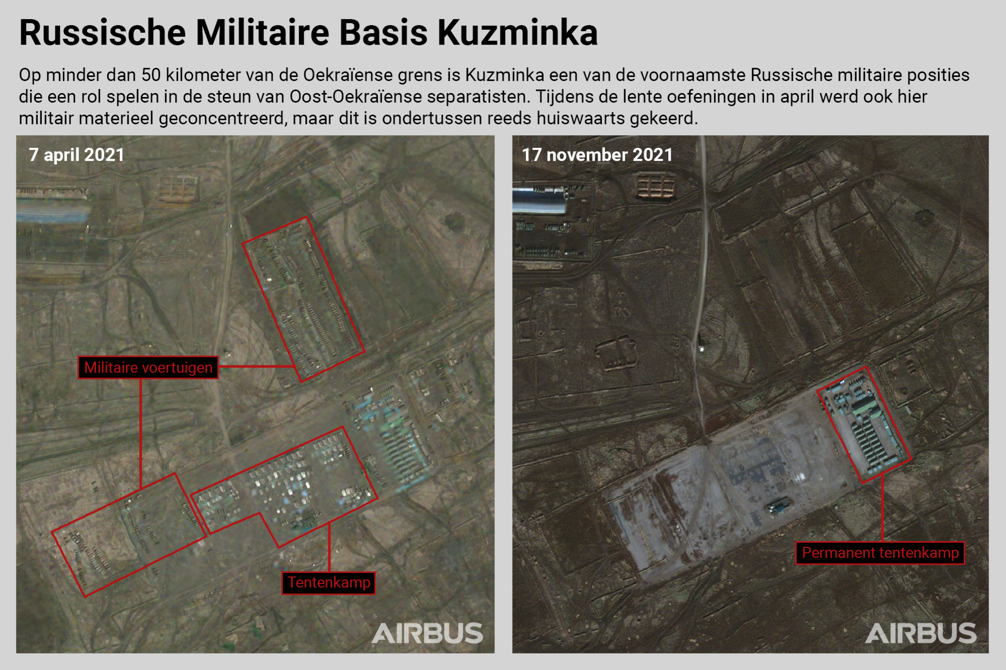 Satellietbeelden Russische Militaire Basis Kuzminka, Includes material © CNES 2021, Distribution Airbus DS all rights reserved